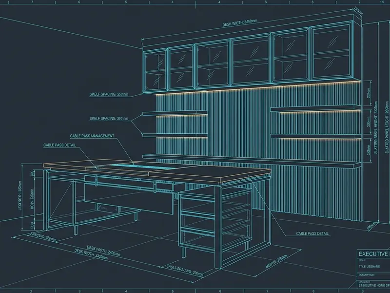 Desenho técnico de um móvel planejado com as medidas do ambiente